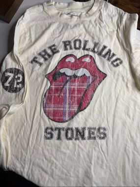 the Rolling Stones Kids Long Sleeve Tee in Cream with Red Tongue Graphic